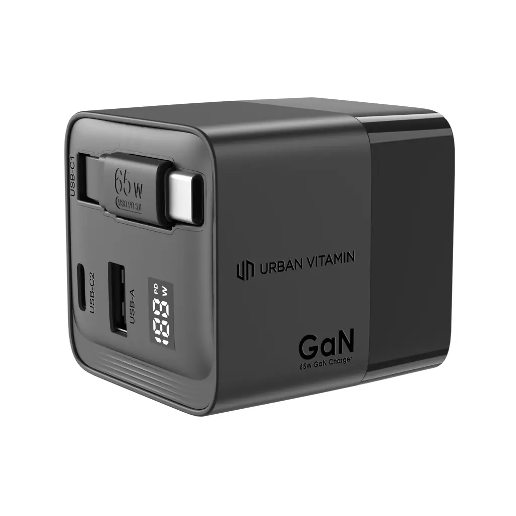 Urban Vitamin Mendocino 65W GaN lader, uittrekbare kabel