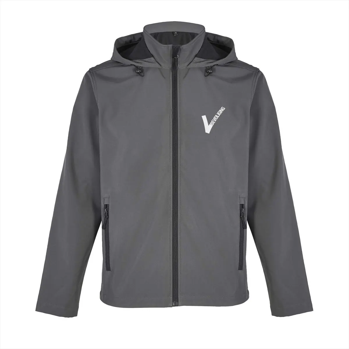 beveiliging softshell jas met capuchon grijs voorzijde