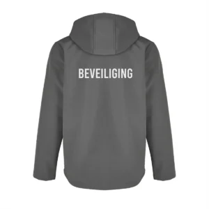 beveiliging softshell jas met capuchon grijs achterzijde