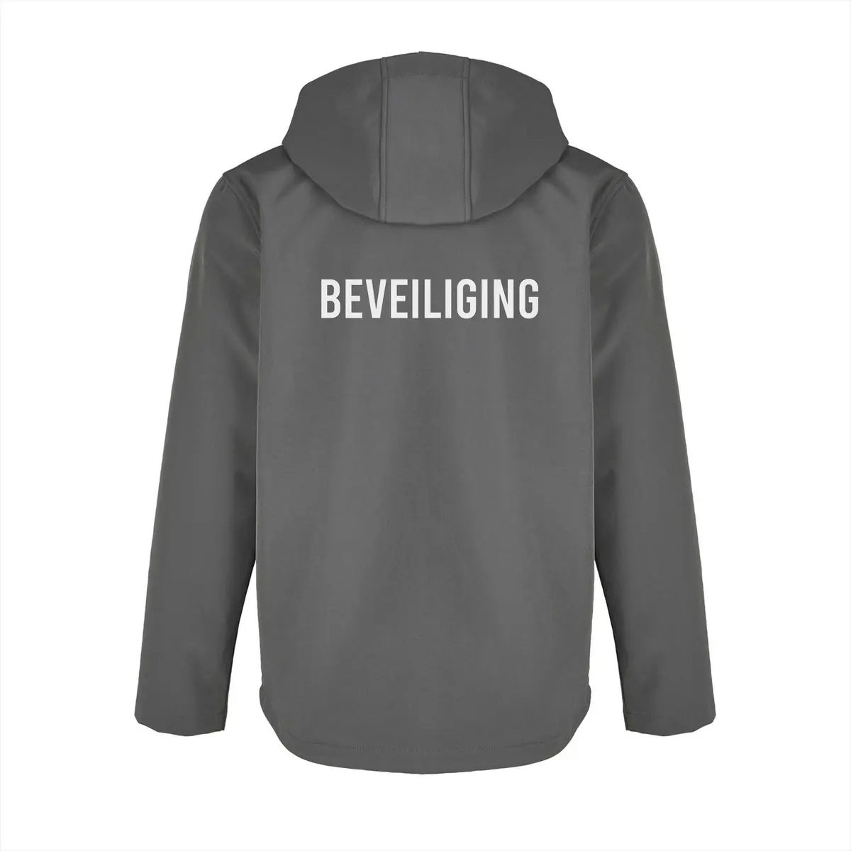 beveiliging softshell jas met capuchon grijs achterzijde