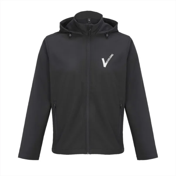 beveiliging softshell jas met capuchon zwart voorzijde