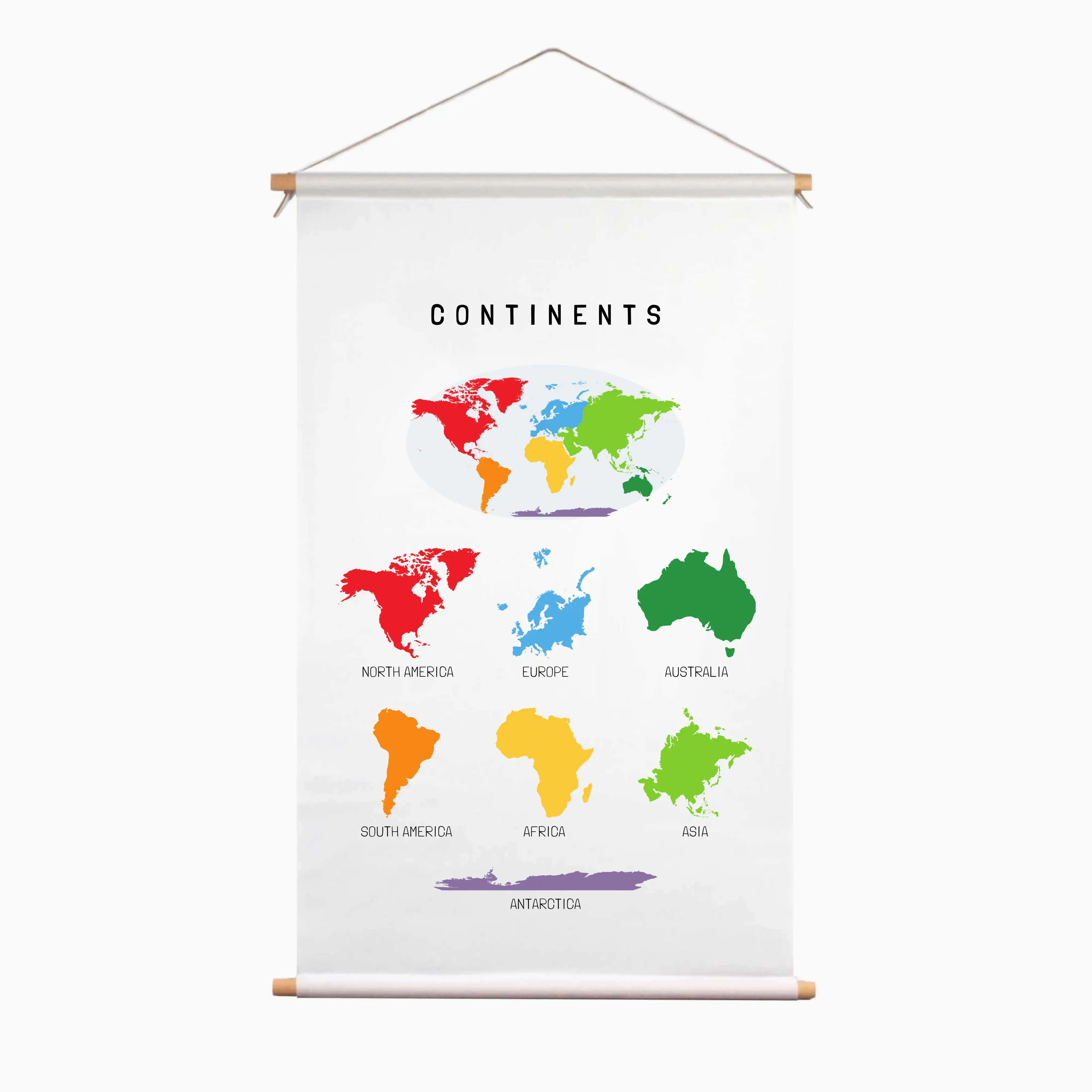 Educatieve Poster voor Kinderen met de Wereldkaart - Educatieve banners voor kinderen - Wereld - Wereldkaart