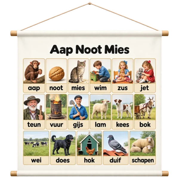Educatieve Poster voor Kinderen met Aap Noot Mies - Educatieve banners voor kinderen - Aap Noot Mies