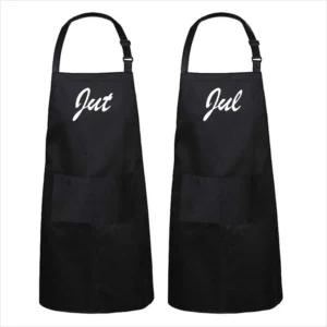 Schort Jut en Jul” - Koppel kook - 2 stuks - Humor cadeau - Kerst of sinterklaas - Maat One Size - Zwart
