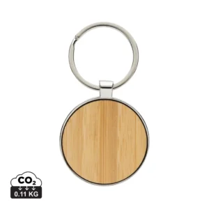 RCS sleutelhanger van gerecyclede zinc alloy met bamboe zilver, bruin