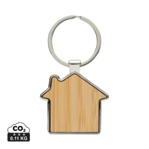 RCS huissleutelhanger van gerecycled zinc alloy met bamboe zilver, bruin