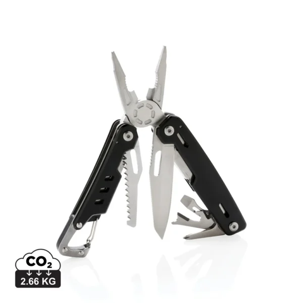 Solid multitool met karabijnhaak zwart
