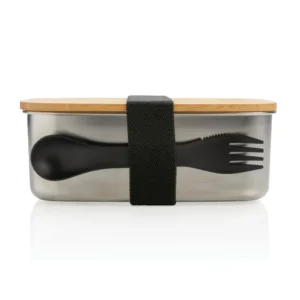 Roestvrijstalen lunchbox met bamboe deksel en spork