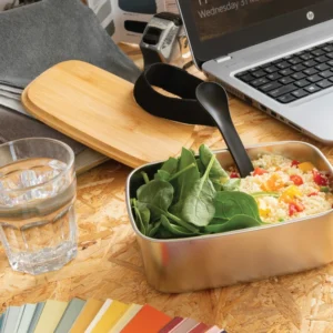 Roestvrijstalen lunchbox met bamboe deksel en spork