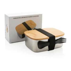 Roestvrijstalen lunchbox met bamboe deksel en spork