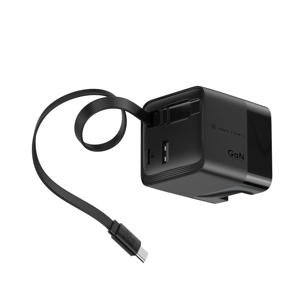 Urban Vitamin Mendocino 65W GaN lader, uittrekbare kabel