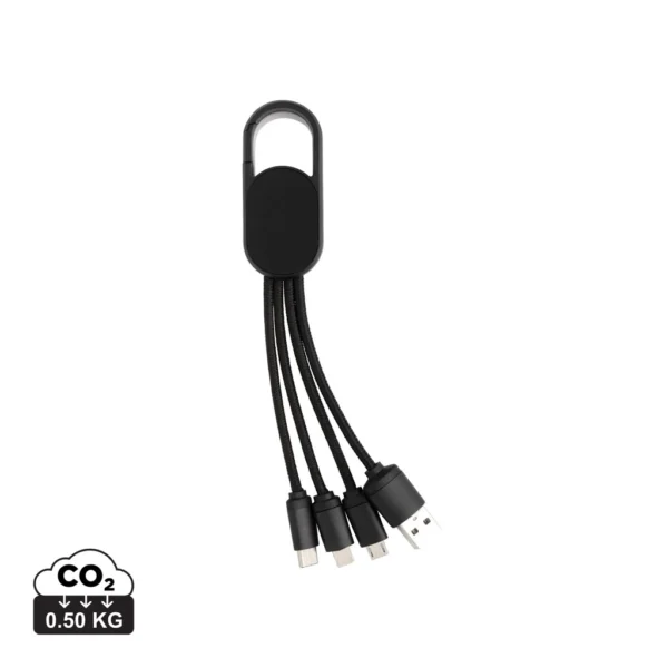 4-in-1 kabel met karabijnhaak zwart