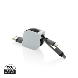 3-in-1 kabel met oprolmechanisme zwart