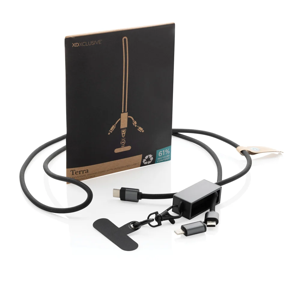 Terra RCS gerecycled PET telefoon lanyard 60W oplaadkabel