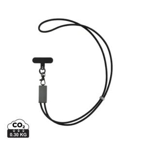Terra RCS gerecycled PET telefoon lanyard 60W oplaadkabel grijs, zwart