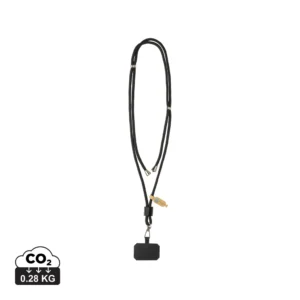 CarryLoop RCS rPET verstelbare lanyard met telefoonhouder zwart