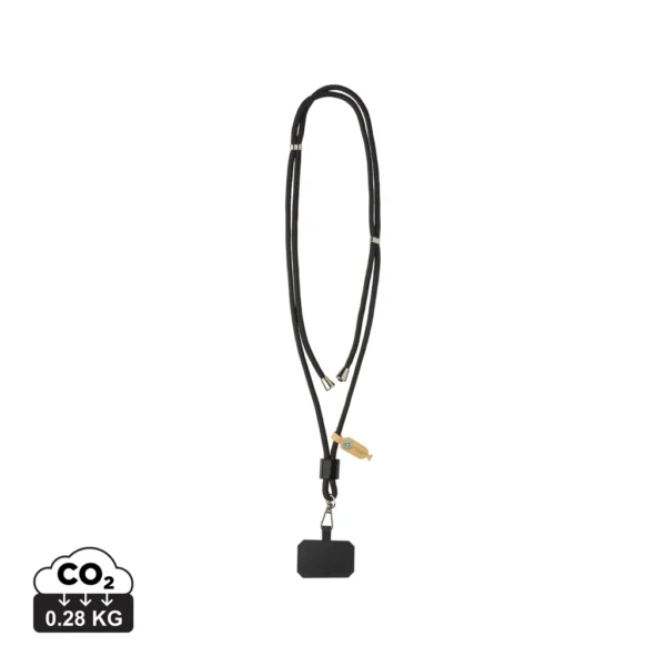 CarryLoop RCS rPET verstelbare lanyard met telefoonhouder zwart