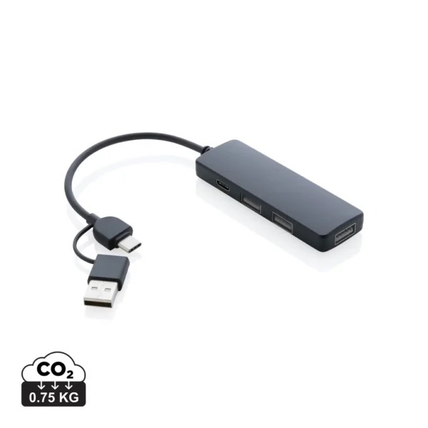 RCS gerecyclede plastic USB-hub met dual input zwart