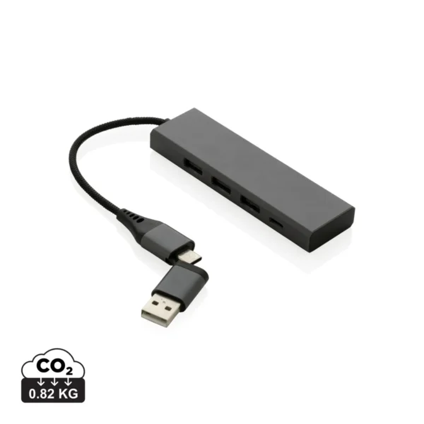 Terra RCS gerecycled aluminium hub met 3 USB-poorten grijs