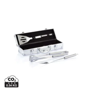 3-delige barbecue set in aluminium koffer zilver, zwart