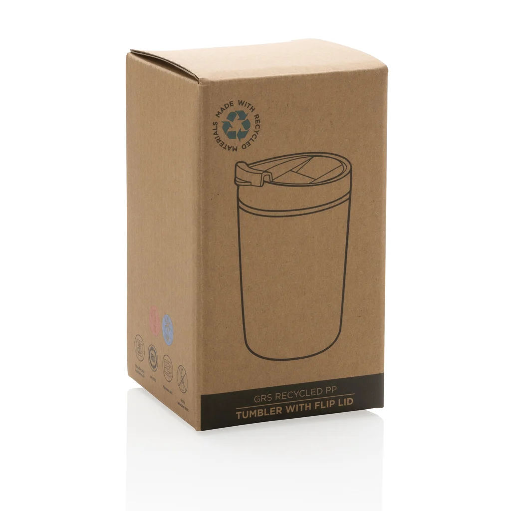 GRS gerecycled PP beker met klapdeksel