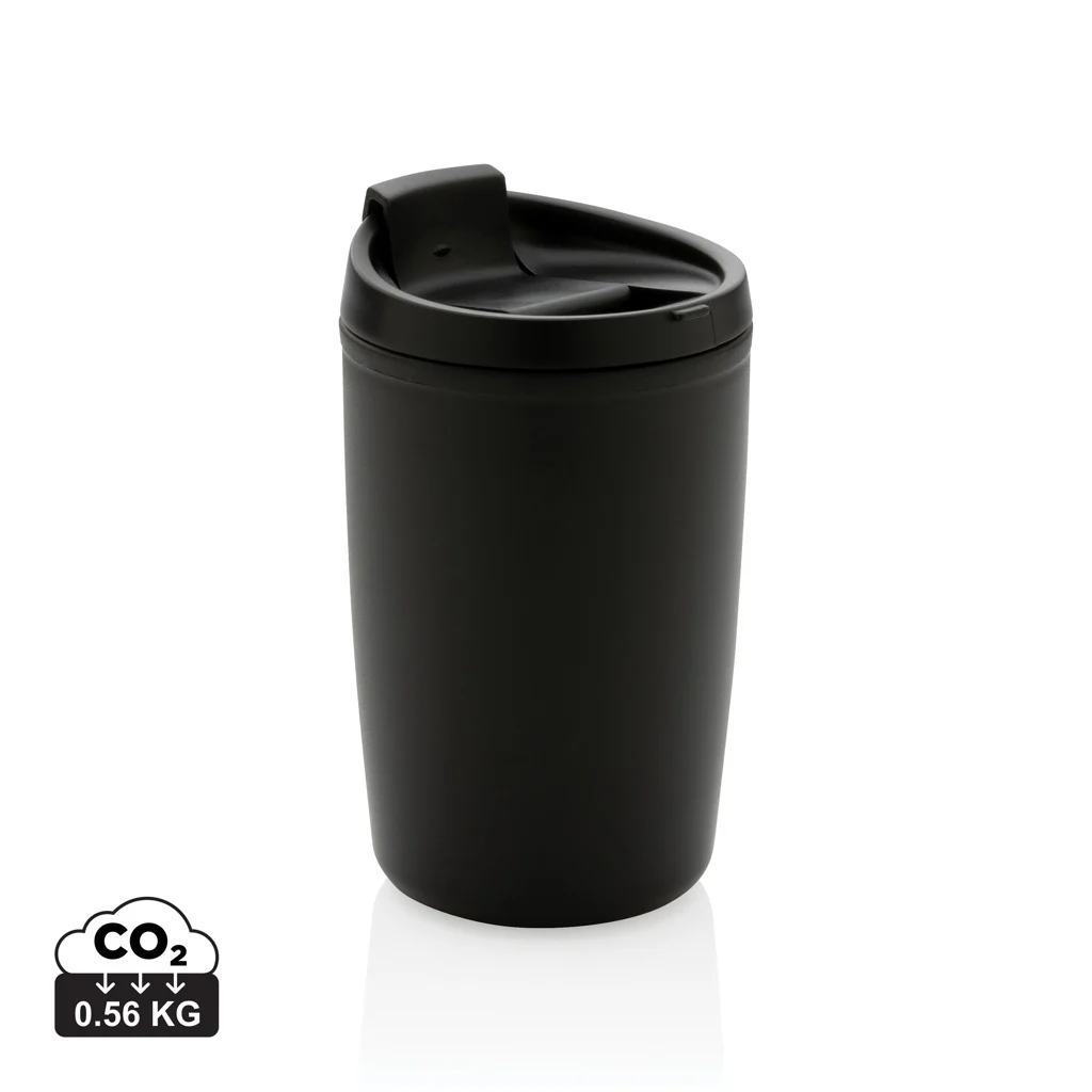 GRS gerecycled PP beker met klapdeksel zwart
