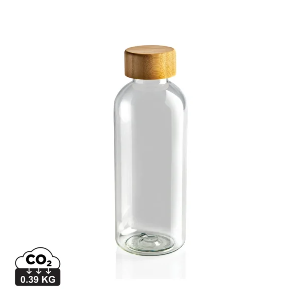 GRS recycled PET fles met bamboe dop transparant