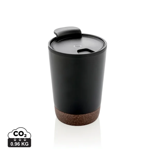 GRS gerecycled PP en roestvrijstalen kurk koffiebeker zwart