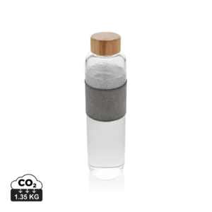 Impact borosilicaat glazen fles met bamboe deksel transparant, grijs