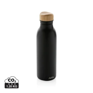 Avira Alcor RCS gerecycled RVS enkelwandige waterfles 600ML zwart