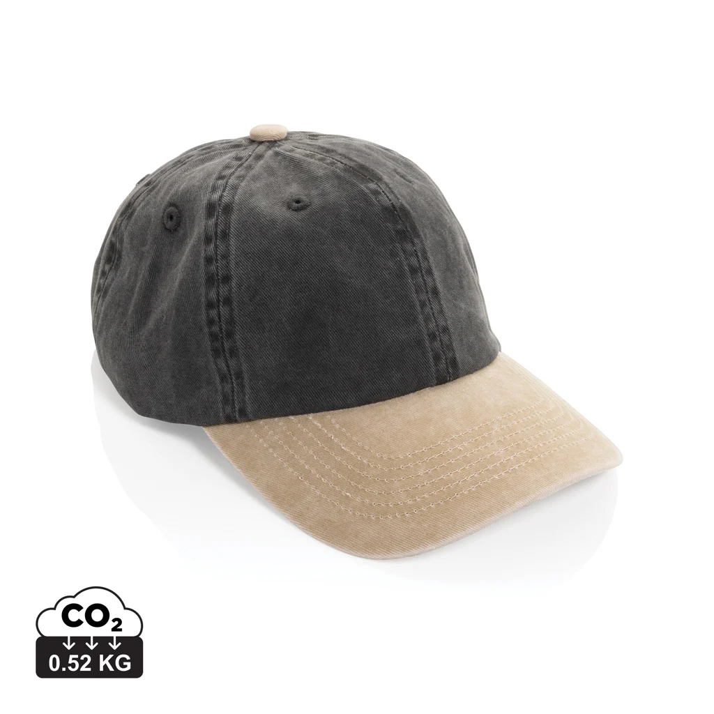 BEAU AWARE™ Washed 6 panel 270gsm cotton twill two tone cap zwart