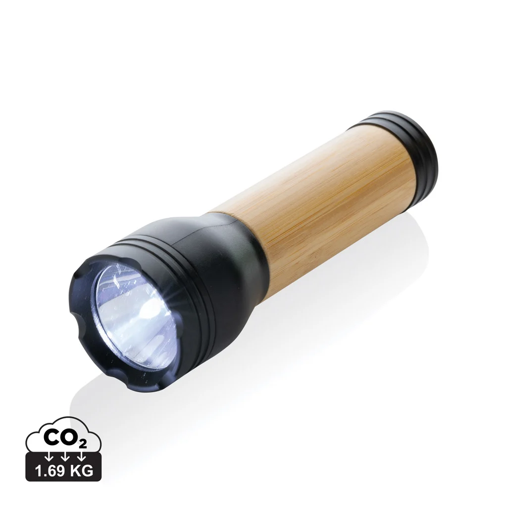 Lucid 3W RCS gerecycled plastic & bamboo zaklamp zwart, bruin