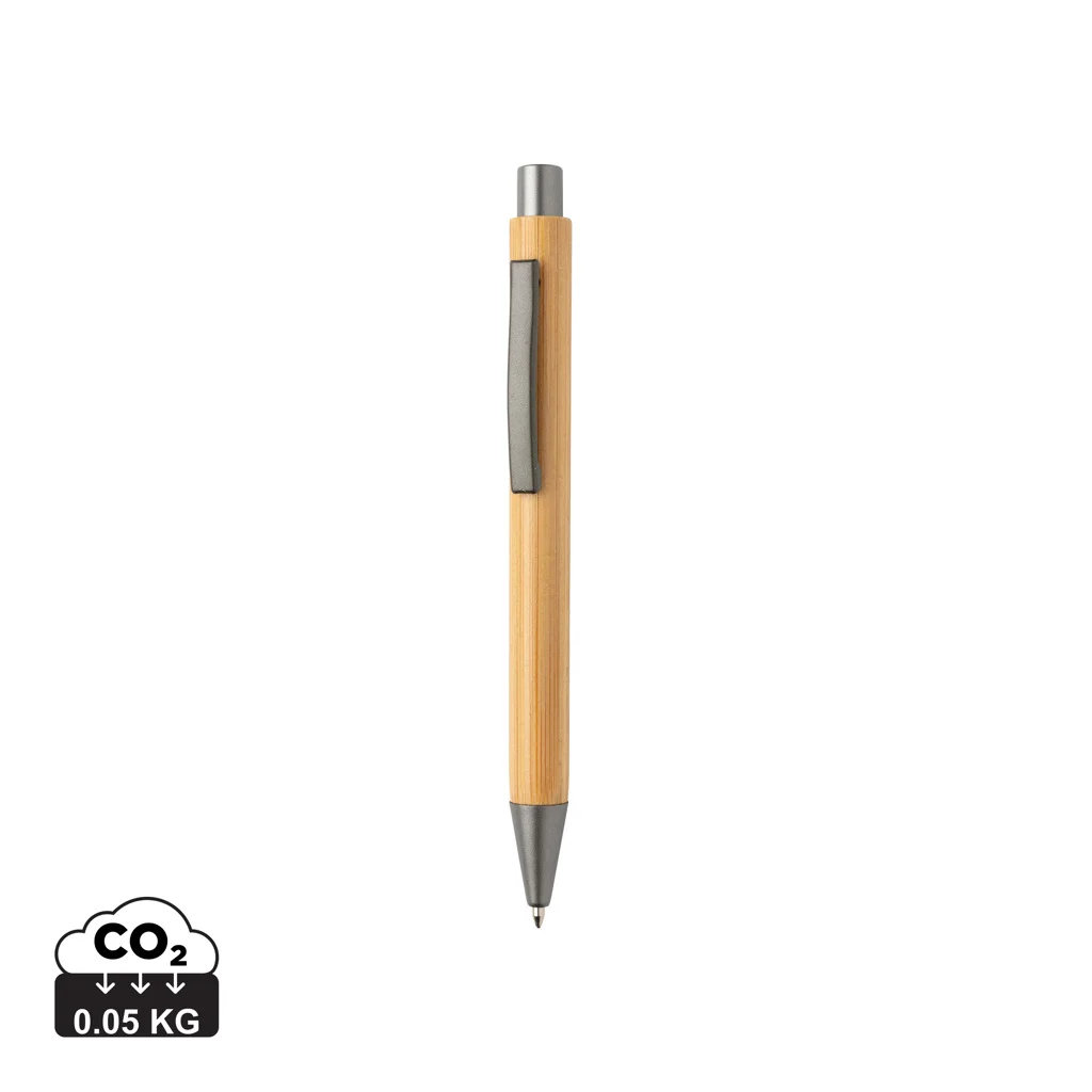 Slim design bamboe pen bruin, zilver