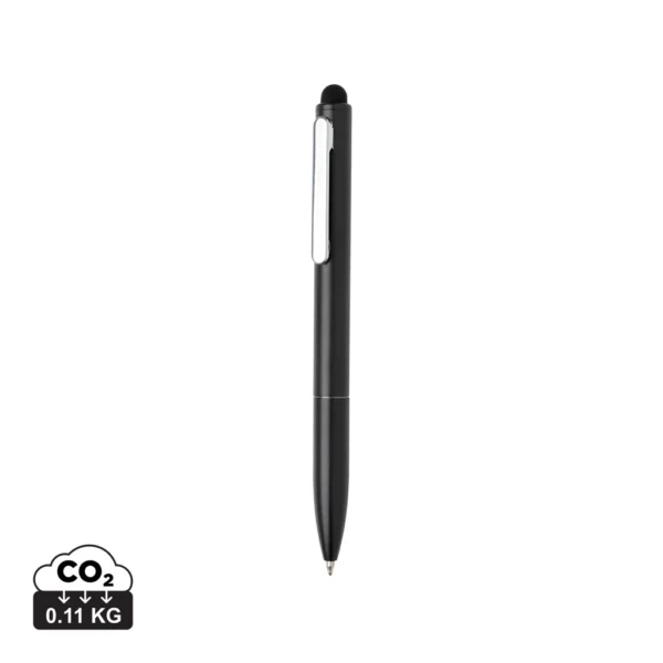 Kymi RCS-gecertificeerde gerecycled aluminium pen met stylus zwart