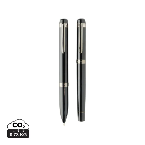 Swiss peak OSLO recycled stainless steel deluxe pen set zwart
