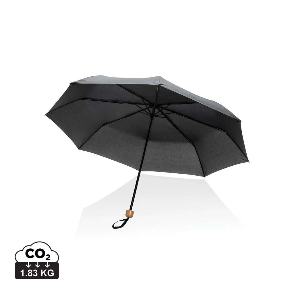 20.5" Impact AWARE™ RPET 190T pongee bamboe miniparaplu zwart