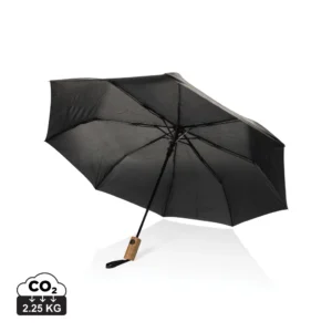 Kaycey 21" AWARE™ RPET Acaciahouten mini auto open paraplu zwart