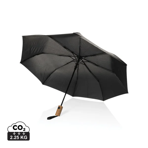 Kaycey 21" AWARE™ RPET Acaciahouten mini auto open paraplu zwart