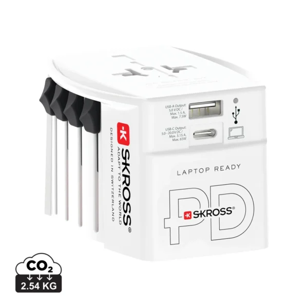 SKROSS MUV Wereldreisadapter 65W PD met USB C-kabel wit