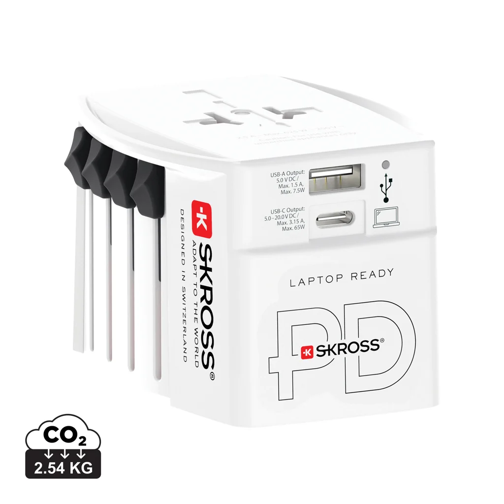 SKROSS MUV Wereldreisadapter 65W PD met USB C-kabel wit
