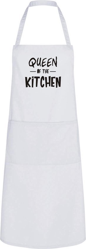 Go Mama - Keukenschort “Queen of the Kitchen” – Grappig kookschort – One Size – Verstelbaar – Wit – Cadeau voor vrouwen / moederdag cadeau - Afbeelding 2