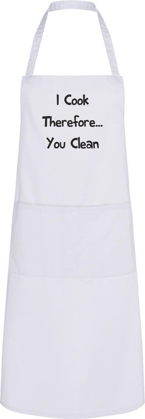 Go Mama - Keukenschort I Cook therefore..you clean, Wit, One Size - Verstelbaar Schort - Afbeelding 2