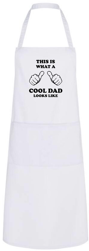 Go Mama - Keukenschort “This is what a really cool dad looks like” – Grappig kookschort – One Size – Verstelbaar – Wit – Vaderdag cadeau / cadeau voor papa - Afbeelding 2