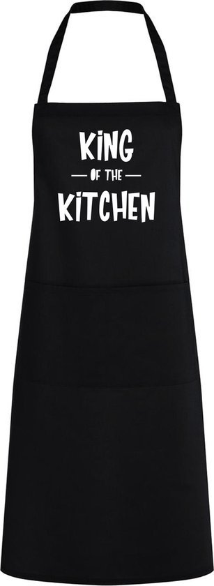 Go Mama - Keukenschort “King of the Kitchen” – Grappig kookschort – One Size – Zwart – Vaderdag cadeau – Kerst- en sinterklaascadeau - Afbeelding 2