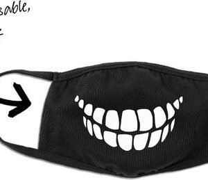 Mondmasker - Mondkapje met print (Tanden) - One Size (Volwassenen) - Mondkapje Wasbaar - Niet-medisch - 100% Katoen - Mondmasker - Mondkapjes - Mondkapje zwart - Herbruikbaar - 2 stuks