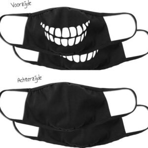 Mondmasker - Mondkapje met print (Tanden) - One Size (Volwassenen) - Mondkapje Wasbaar - Niet-medisch - 100% Katoen - Mondmasker - Mondkapjes - Mondkapje zwart - Herbruikbaar - 2 stuks - Afbeelding 2
