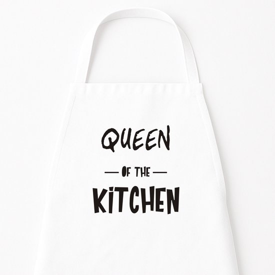Go Mama - Keukenschort “Queen of the Kitchen” – Grappig kookschort – One Size – Verstelbaar – Wit – Cadeau voor vrouwen / moederdag cadeau