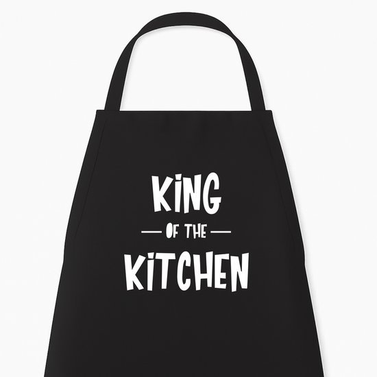 Go Mama - Keukenschort “King of the Kitchen” – Grappig kookschort – One Size – Zwart – Vaderdag cadeau – Kerst- en sinterklaascadeau
