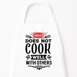 Go Mama - Keukenschort “Warning, does not cook well with others” – Grappig kookschort – One Size – Verstelbaar – Wit – Humor cadeau