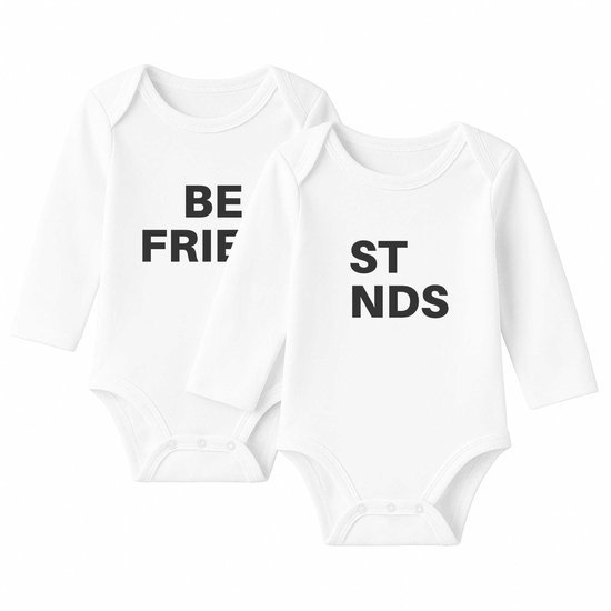 Go Mama - Romper Best Friends, 3-6 mnd, wit, lange mouw